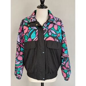 Vintage 90s Duckster Windbreaker Jacket Womens M Floral Colorblock Retro Nylon